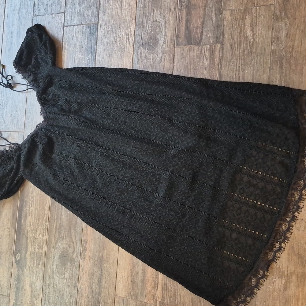 XS/S GYPSY Black Lace Subtle High Low Partially Lined Romantic Boho Lace Dress - Picture 5 of 12